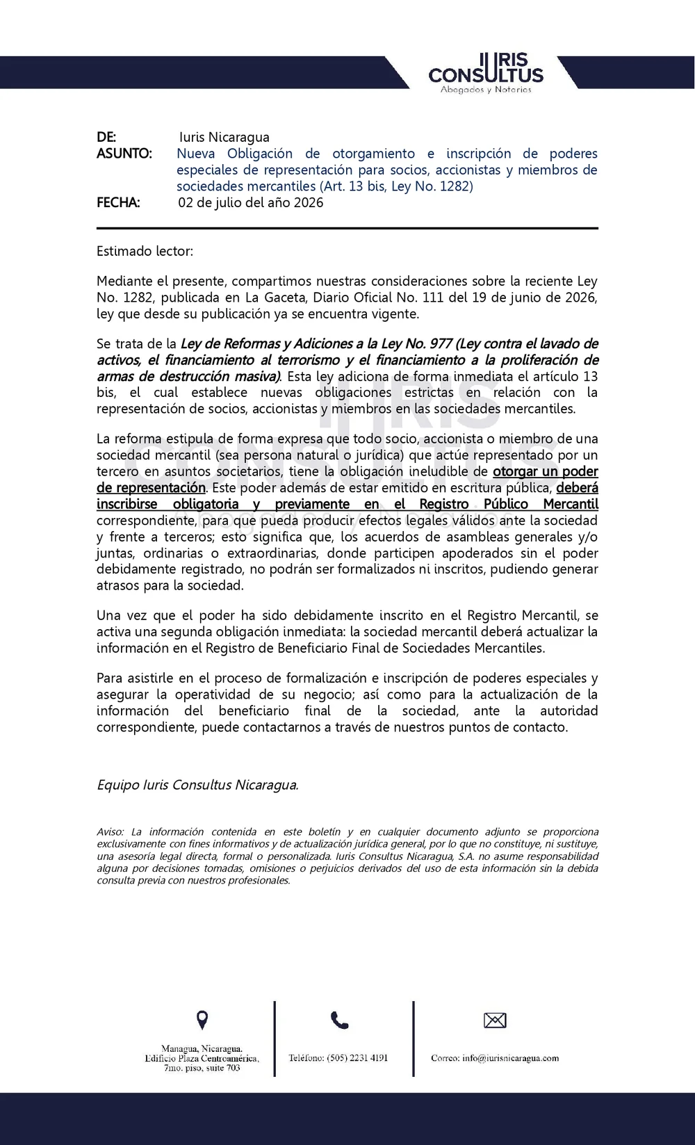 Iuris Consultus legal bulletin on the reform to Law 977