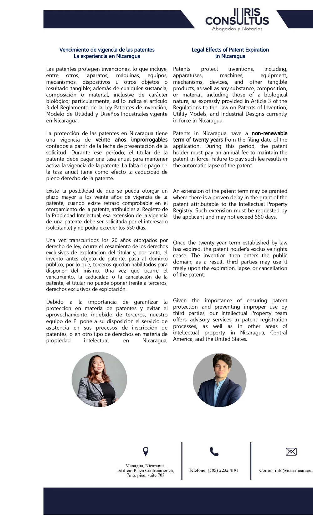 Iuris Consultus bulletin on patent expiration in Nicaragua
